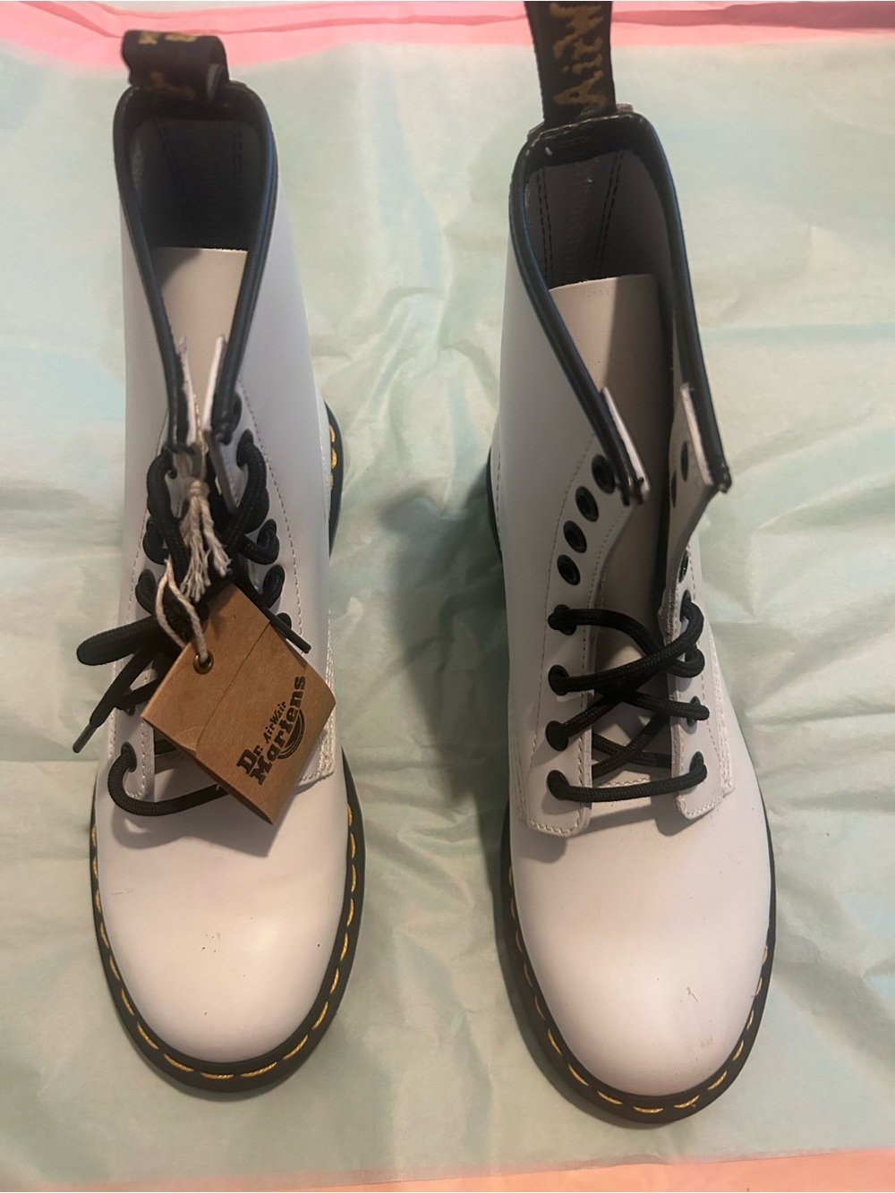 Dr. Martens White Leather 8-Eye Lace-Up Boots with Black Laces